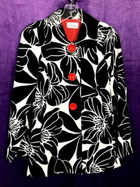 C 2010 3 Sisters Big Button Velvet Damask Coat Floral Black White